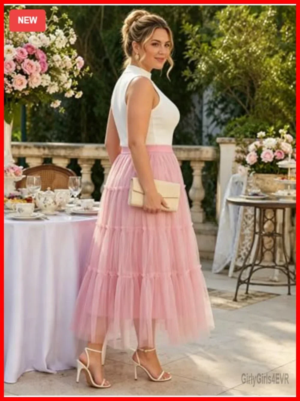 Plus Size Tulle Maxi Skirt High Waist A-Line Tiered Ruffle Flowy